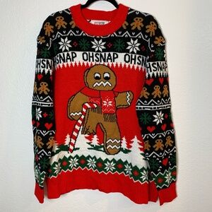 Arvil Hill Mens Ugly Christmas Sweater Large Oh Snap Gingerbread Man Unisex